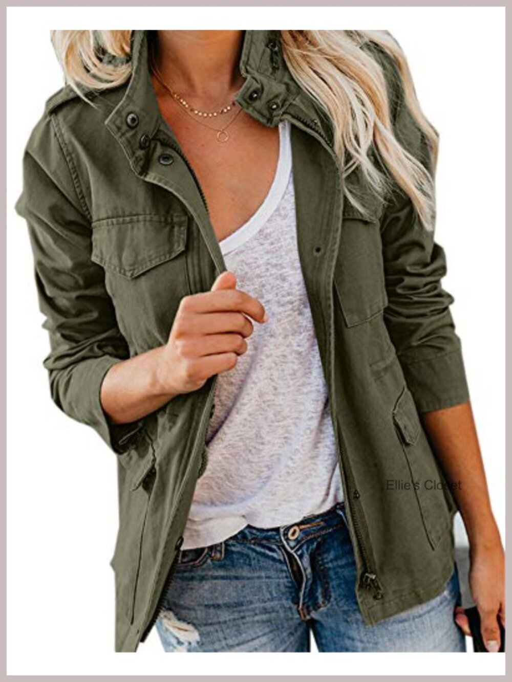 Women's Lightweight Cotton Twill Military Anorak Jacket with Snap Buttons